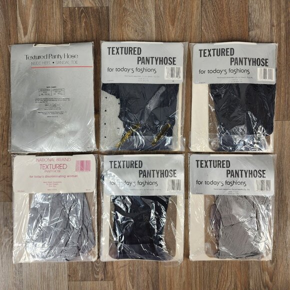 Lot of 6 Multicolor Textured Pantyhose Made in USA Vintage 80s - Picture 2 of 3